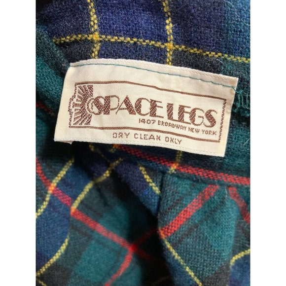 Vintage 70s Space Legs Green and Red Plaid Midi A-Line Skirt Kilt Size 11/12 - Picture 3 of 3